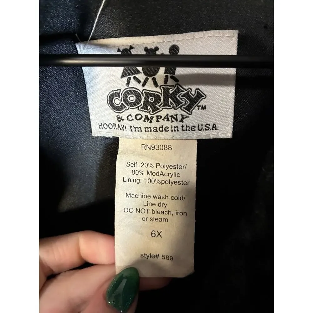 Corky & Company Girls 6X Vintage Black Faux Fur Hooded Coat Made USA Fancy